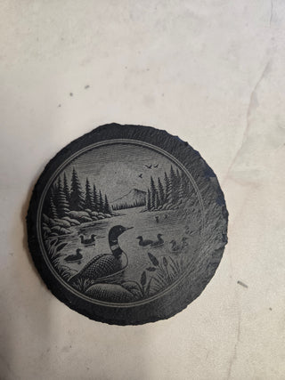 Loon round slate coaster