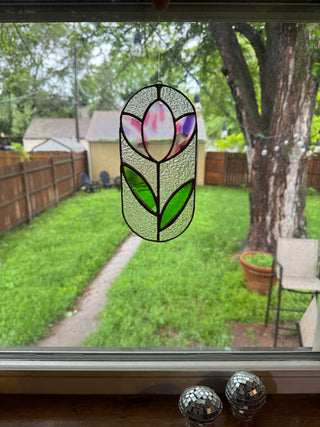 Stained Glass Tulip Mini Folk Panel - Pink & Purple