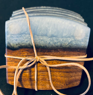 Coaster Set Walnut/Blue