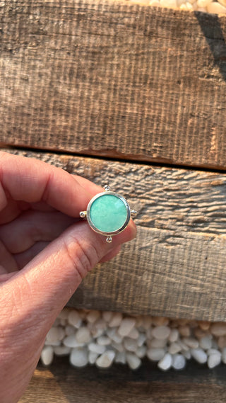 Opalized Wood and Silver Dots Ring