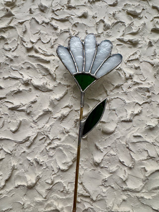Stained Glass Flower Stake - White