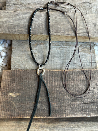 Spinel and Rustic Sterling Silver Charm Necklace