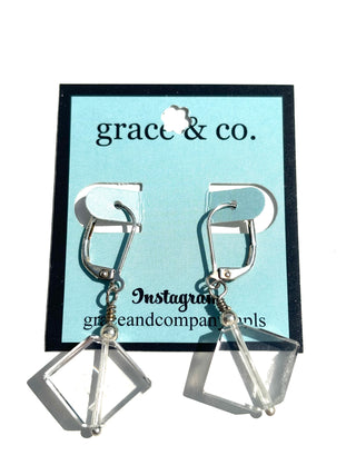 Clear Crystal Square Leverback Earrings