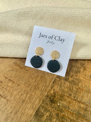 Black Organic Circle with Gold Top Earrings