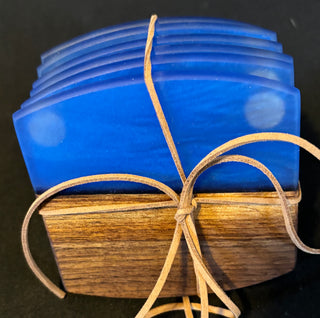 Coaster Set Walnut/Blue