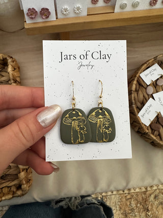 Green and Gold Mushroom Earrings