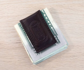 Mens Leather Magnetic Money Clip - Brown