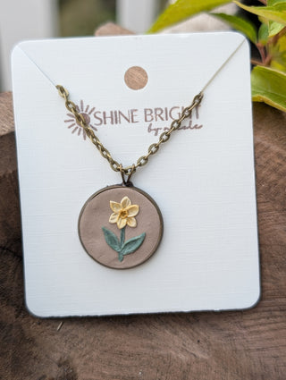 March Birth Flower Clay Necklace