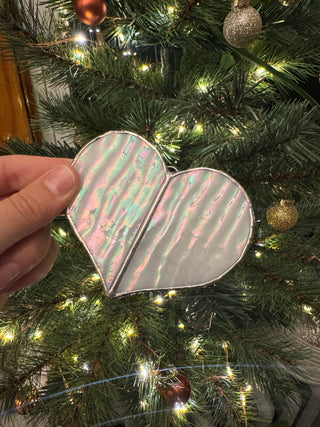 Stained Glass Ornament - Heart - Irid White
