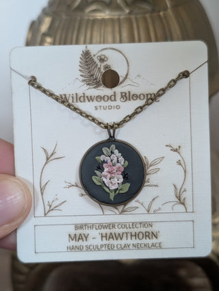 May Birth Flower Clay Necklace (Hawthorn)