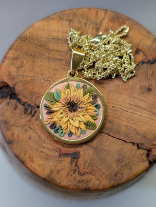 Large Sunflower Clay Necklace