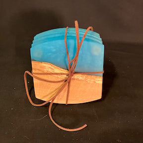 Coaster Set Oak/Blue