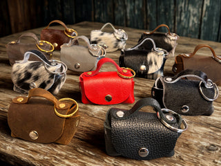 Miniature Leather/ Cowhide Purse Charm Keychain