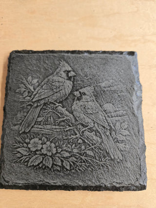 2 Cardinals slate coaster