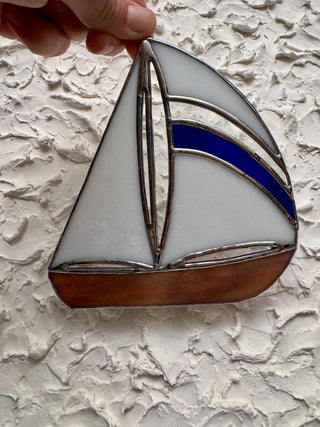 Stained Glass Sailboat - White