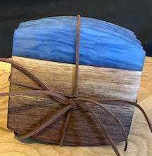 Coaster Set Walnut/Blue