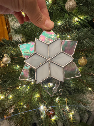 Stained Glass Ornament - Simple Snowflake - White