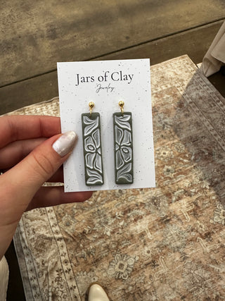 Green and White Inlaid Earrings
