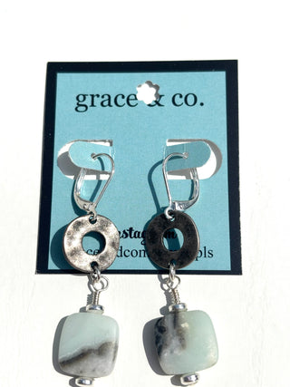 Black Gold Amazonite with Circle Leverback Earrings