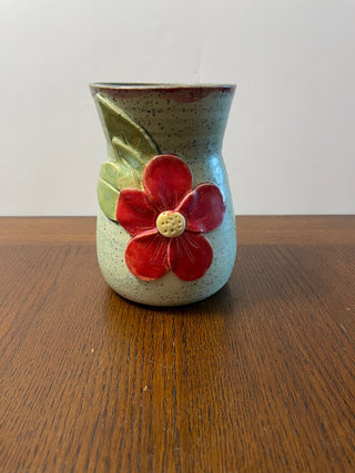 Mint Speckle Vase with One Pink Flower