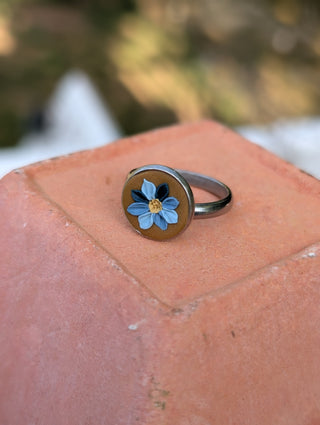 Blue Floral Clay Ring