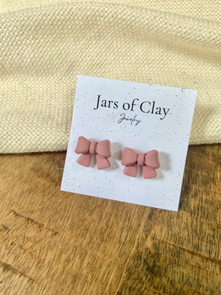 Mauve Bow Stud Earrings