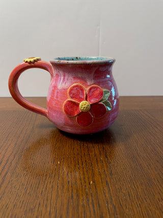 Bright Pink Mug with Pink Flowers