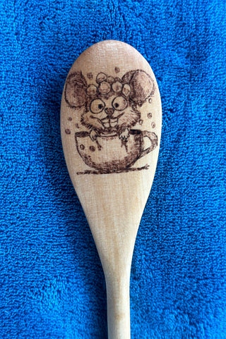 Silly Mouse in Cup Wood Spoon