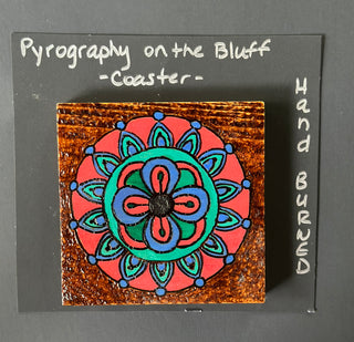 Colorful mandala wood coaster