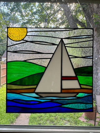 Stained Glass Sailboat Panel - Red