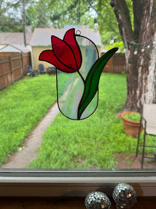 Stained Glass Tulip Mini Panel - Cranberry