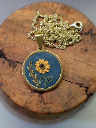Sunflower and Vines Clay Necklace