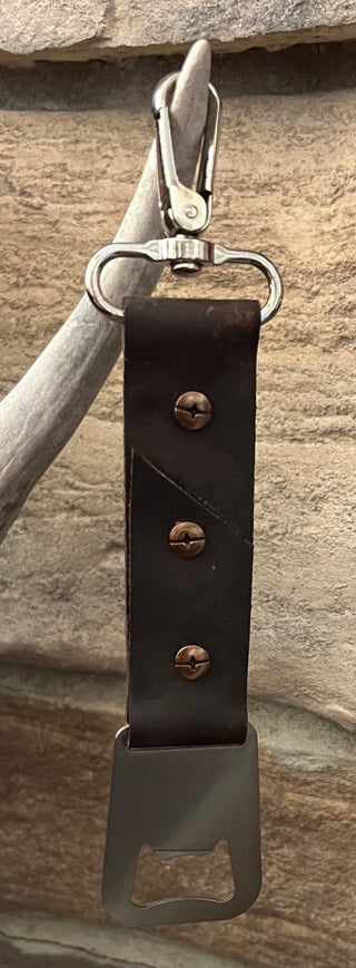 Dark Leather Bottle Opener/Keychain Clip