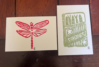 3x5 assorted linocut prints
