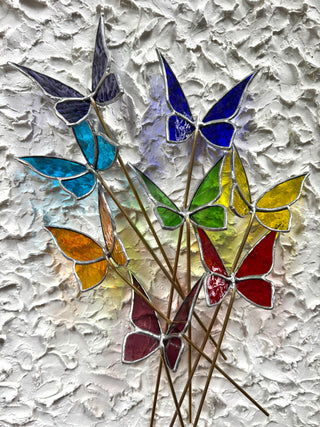 Stained Glass Flower Stake - Butterfly Orange