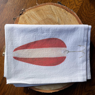 Red and White Spoon Watercolor Print Tea Towel