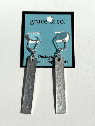 Long Silver Rectangle Leverback Earrings