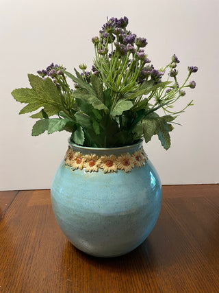 Blue Globe Vase with Sunflower Wrap