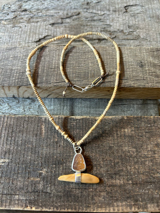 Druzy And Fossilized Walrus Tusk Necklace