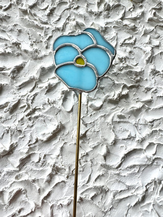 Stained Glass Flower Stake - Pansy Blue