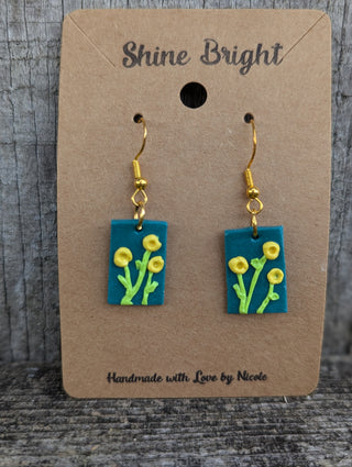 Blue Floral Clay Earrings