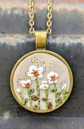 Neutral Floral Clay Necklace