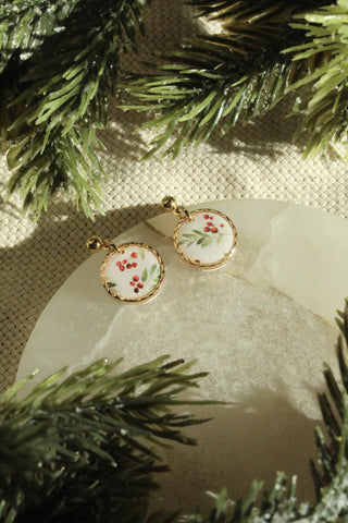 Gold Border Holly Transfer Dangles