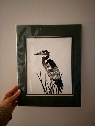 11 x 14 Blue Heron in Green