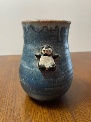 Blue Vase with Penguin Decoration