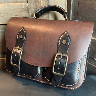 Cognac Satchel - Brown/Black (custom strap)