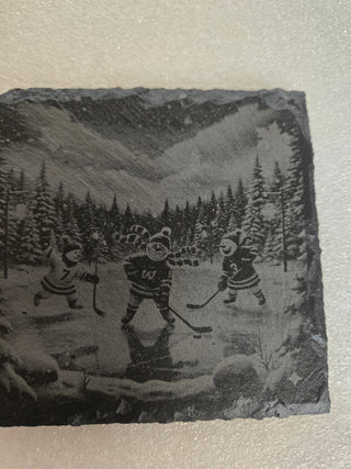 Snowmen playing hockey funny