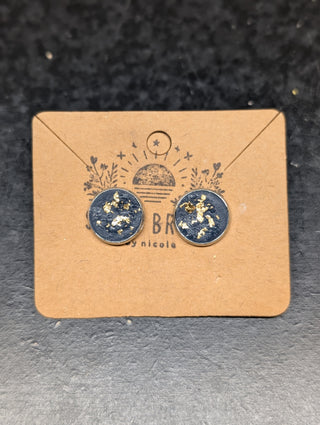Navy/gold Stud Clay Earrings