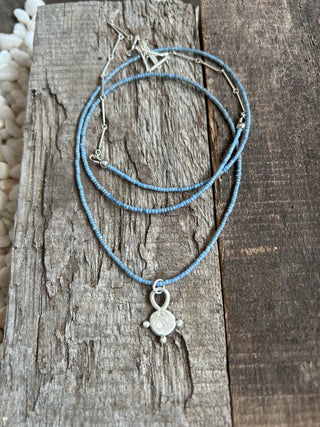 Rustic Silver Pendant and Vintage Beads Necklace