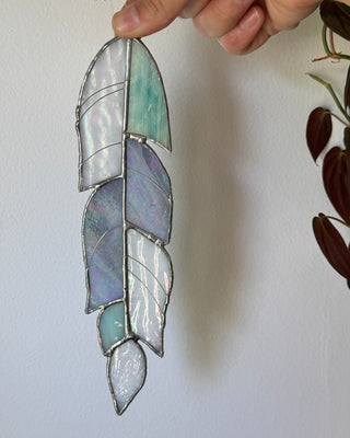 Stained Glass Feather - Iridescent White/Green/Purple